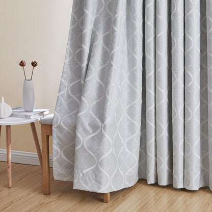 HLC.me Lattice Flocked 100% Complete Blackout Thermal Insulated Window Curtain Grommet Panels - Set of 2