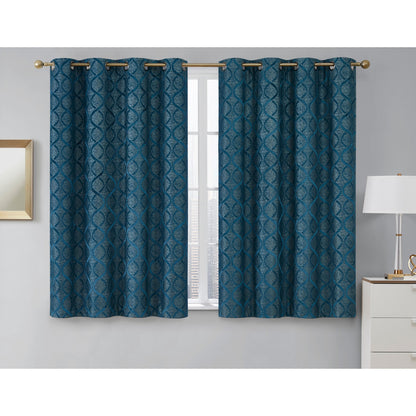 HLC.me Lattice Flocked 100% Complete Blackout Thermal Insulated Window Curtain Grommet Panels - Set of 2