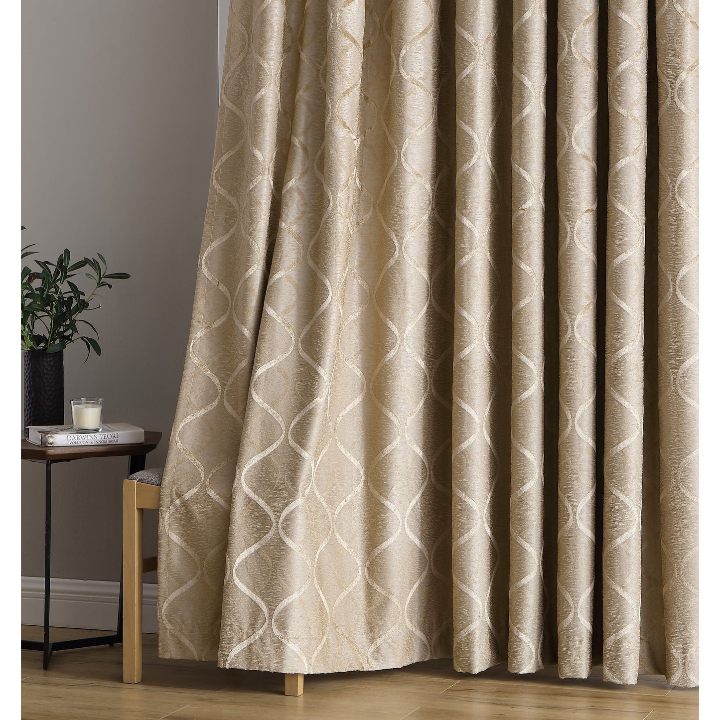 HLC.me Lattice Flocked 100% Complete Blackout Thermal Insulated Window Curtain Grommet Panels - Set of 2