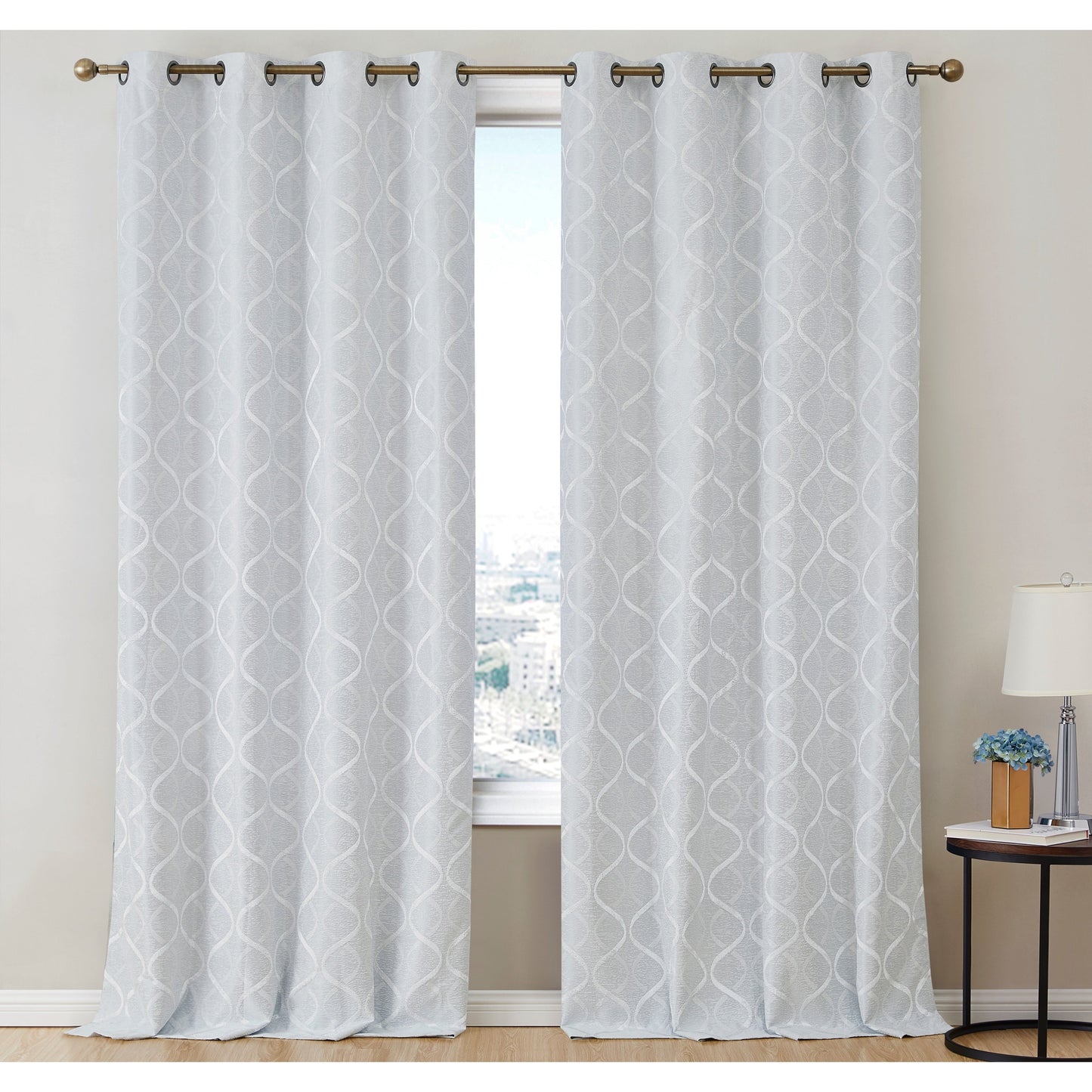 HLC.me Lattice Flocked 100% Complete Blackout Thermal Insulated Window Curtain Grommet Panels - Set of 2