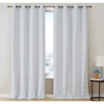 HLC.me Lattice Flocked 100% Complete Blackout Thermal Insulated Window Curtain Grommet Panels - Set of 2