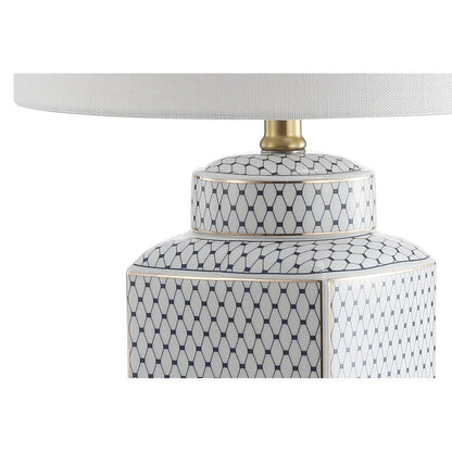 Catherine 21.5 Ceramic/Metal Ginger Jar LED Table Lamp, White/Navy by JONATHAN Y