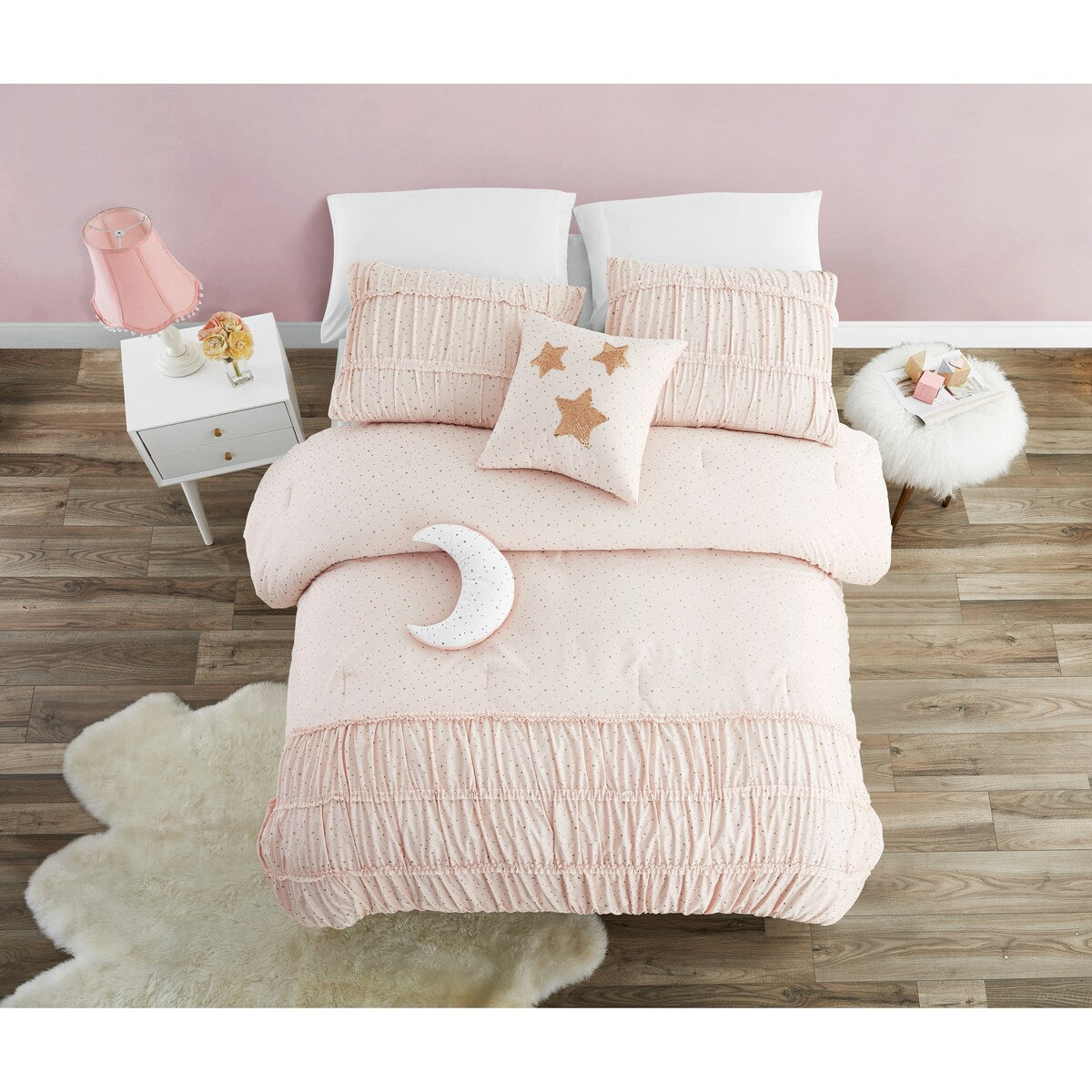 Celestial Princess Pink Ultra Soft Microfiber Comforter Set with Moon Pillow