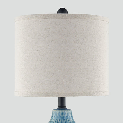 Blue Ceramic Table Lamp with 3-way Touch Dimming Switch & Dual USB Charging Ports (Set of 2) - 11'' x 11'' x 23'' (L x W x H)