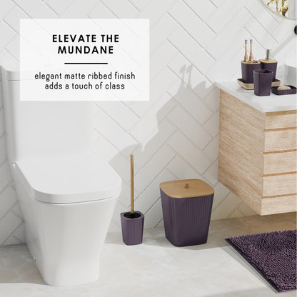 Clara Clark Bamboo Bathroom Accessories Set with Shower Curtain Set, Toilet Brush, Trash Can & Soap Dispenser