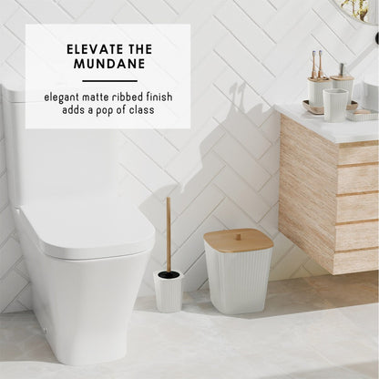 Clara Clark Bamboo Bathroom Accessories Set with Shower Curtain Set, Toilet Brush, Trash Can & Soap Dispenser