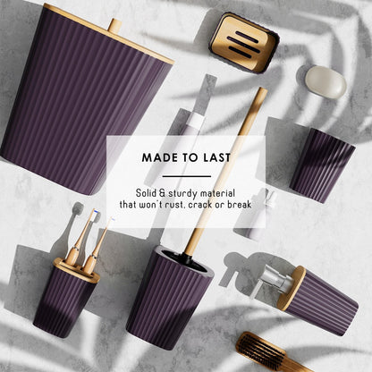 Clara Clark Bamboo Bathroom Accessories Set with Shower Curtain Set, Toilet Brush, Trash Can & Soap Dispenser