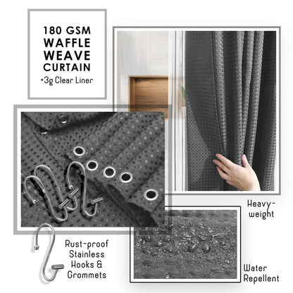 Clara Clark Bamboo Bathroom Accessories Set with Shower Curtain Set, Toilet Brush, Trash Can & Soap Dispenser