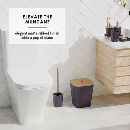 Clara Clark Bamboo Bathroom Accessories Set with Shower Curtain Set, Toilet Brush, Trash Can & Soap Dispenser