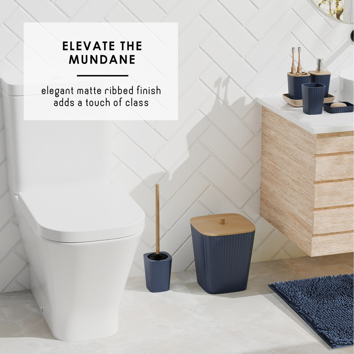 Clara Clark Bamboo Bathroom Accessories Set with Shower Curtain Set, Toilet Brush, Trash Can & Soap Dispenser