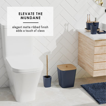 Clara Clark Bamboo Bathroom Accessories Set with Shower Curtain Set, Toilet Brush, Trash Can & Soap Dispenser