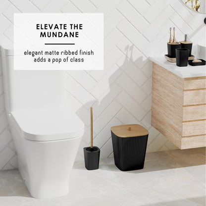 Clara Clark Bamboo Bathroom Accessories Set with Shower Curtain Set, Toilet Brush, Trash Can & Soap Dispenser