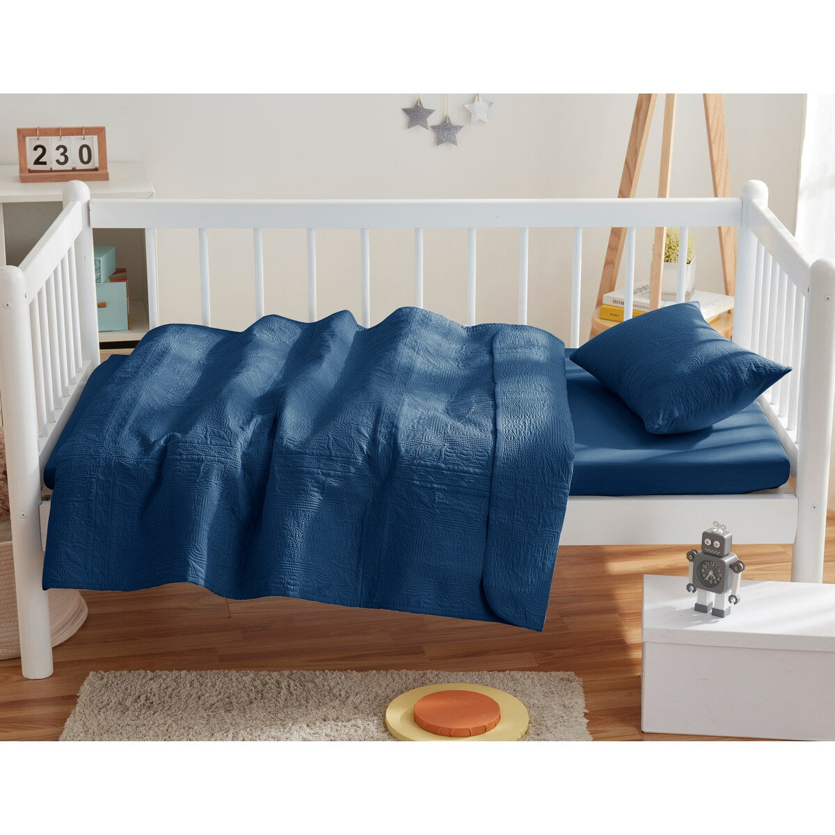 Clara Clark Grid Weave Toddler Bedding Set, 3PC Bedspread Set - All Season Quilted Comforter, Fitted Sheet, and Pillow Sham