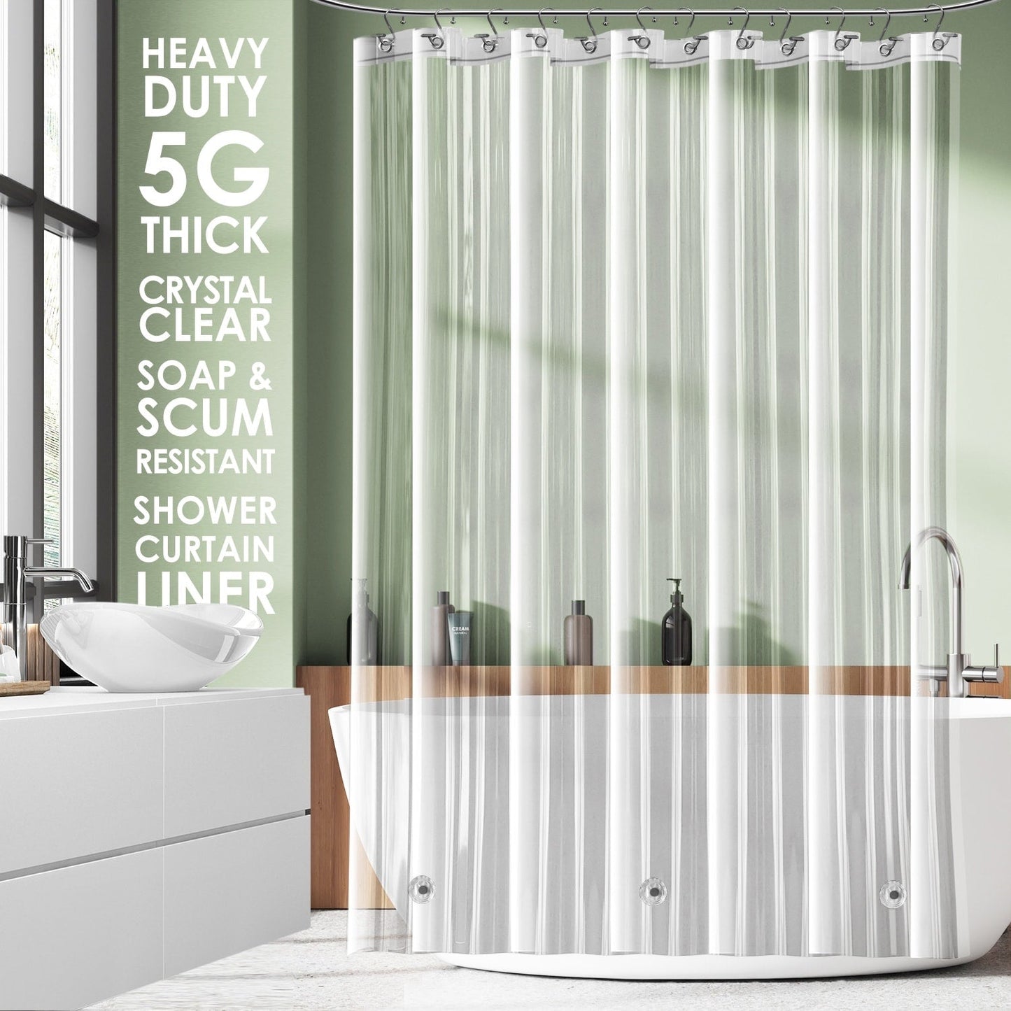 Clara Clark Heavy Duty 5G Thick Scum Resistant Shower Curtain Liner