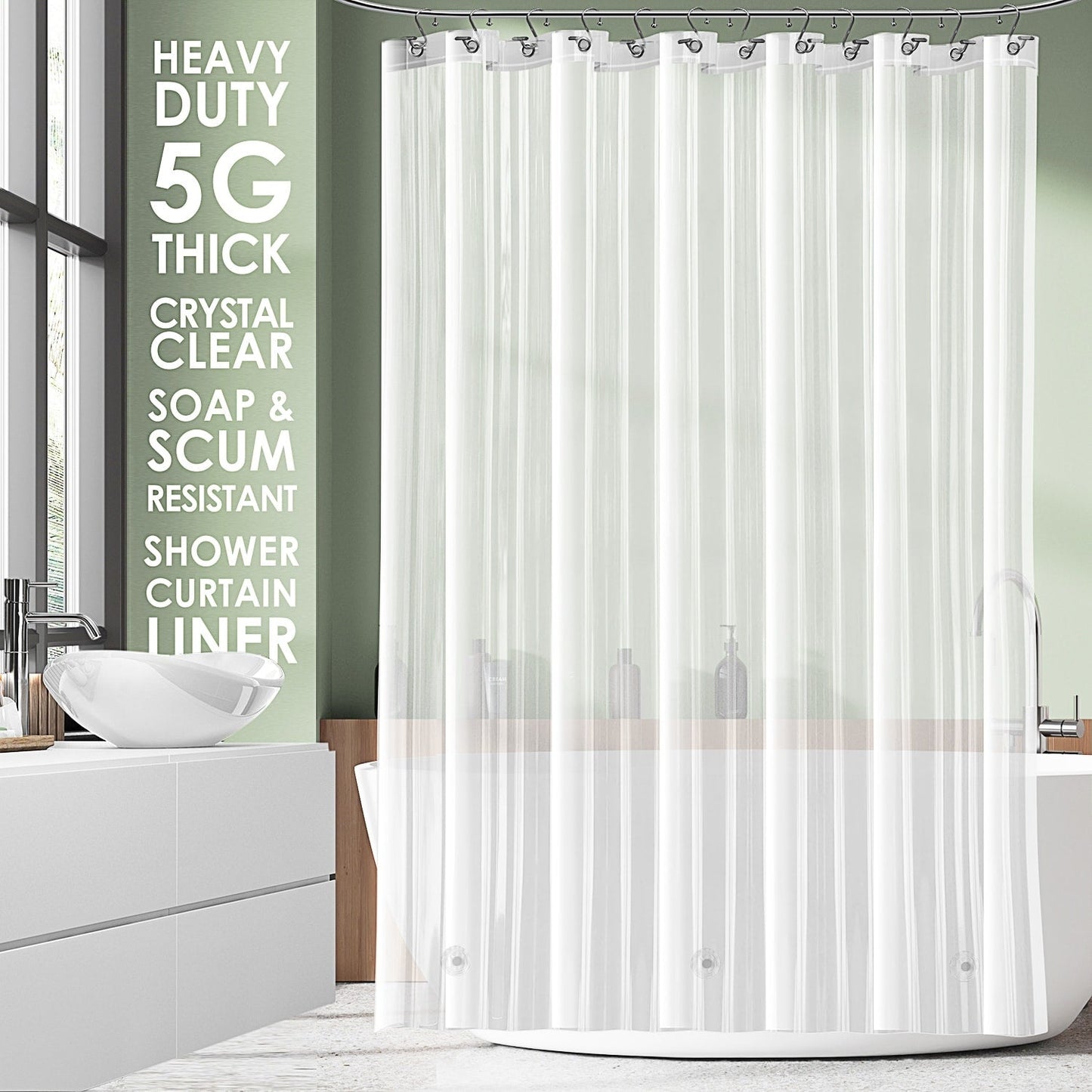 Clara Clark Heavy Duty 5G Thick Scum Resistant Shower Curtain Liner