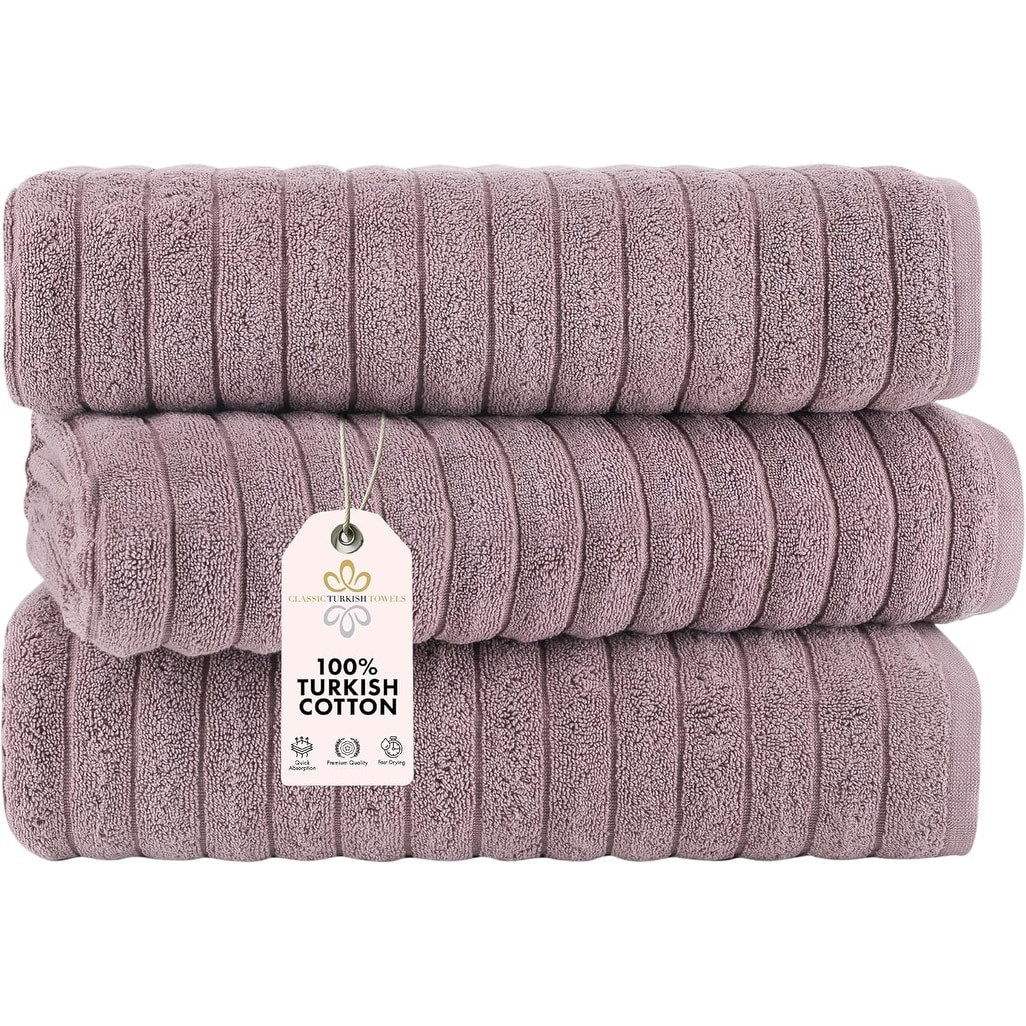 Classic Turkish Towels Cotton Bath Sheets Set & Oversized Ribbed Towels, Ultra-Soft & Absorbent & Set of 3 - 40x65