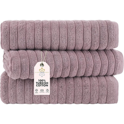 Classic Turkish Towels Cotton Bath Sheets Set & Oversized Ribbed Towels, Ultra-Soft & Absorbent & Set of 3 - 40x65