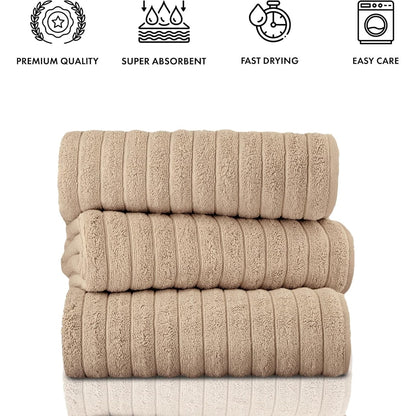 Classic Turkish Towels Cotton Bath Sheets Set & Oversized Ribbed Towels, Ultra-Soft & Absorbent & Set of 3 - 40x65