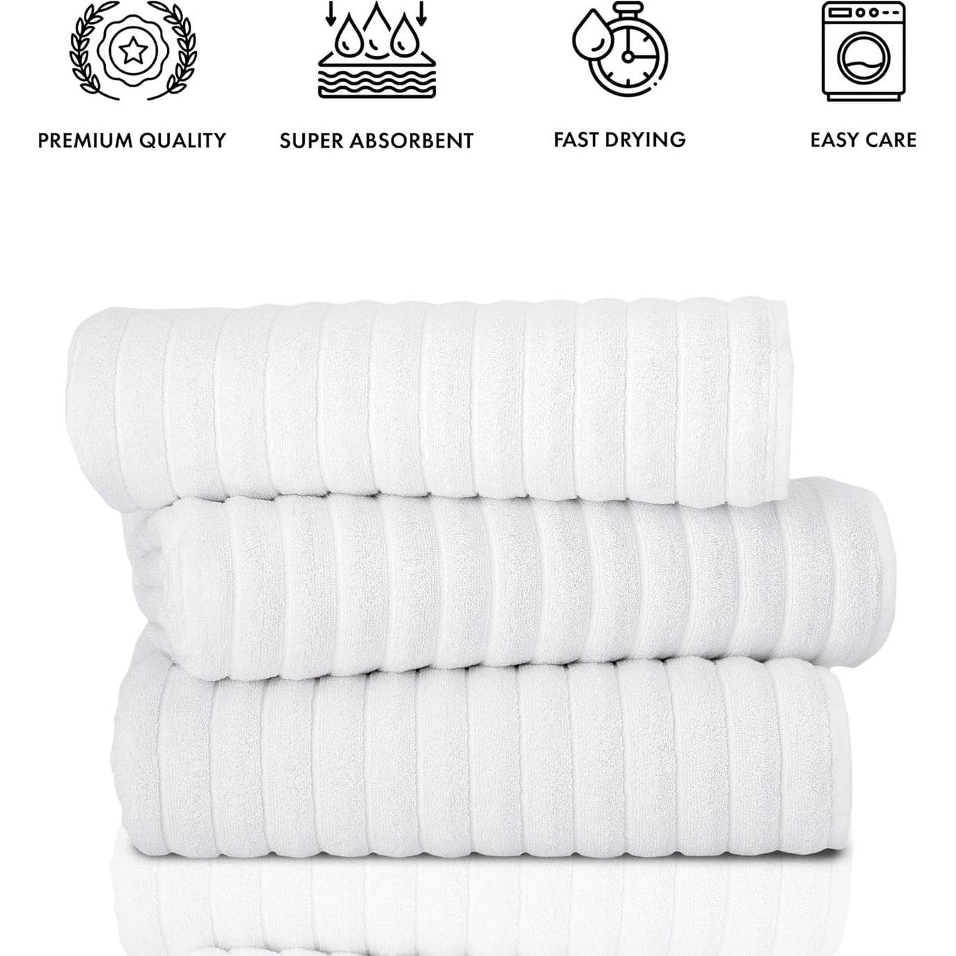 Classic Turkish Towels Cotton Bath Sheets Set & Oversized Ribbed Towels, Ultra-Soft & Absorbent & Set of 3 - 40x65