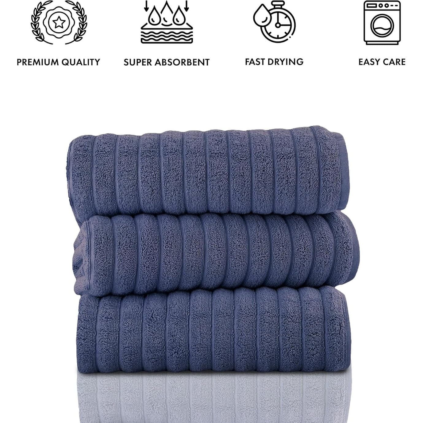 Classic Turkish Towels Cotton Bath Sheets Set & Oversized Ribbed Towels, Ultra-Soft & Absorbent & Set of 3 - 40x65