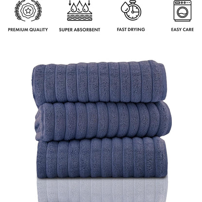 Classic Turkish Towels Cotton Bath Sheets Set & Oversized Ribbed Towels, Ultra-Soft & Absorbent & Set of 3 - 40x65