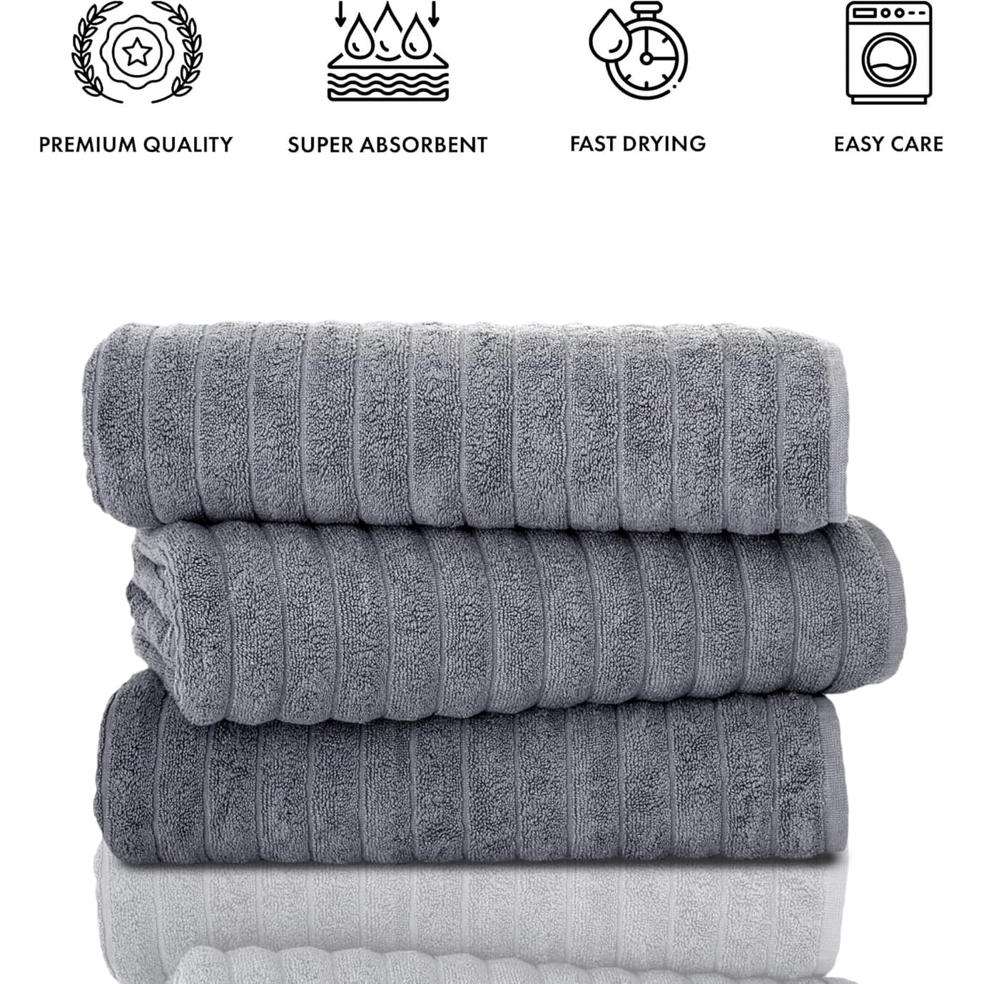 Classic Turkish Towels Cotton Bath Sheets Set & Oversized Ribbed Towels, Ultra-Soft & Absorbent & Set of 3 - 40x65