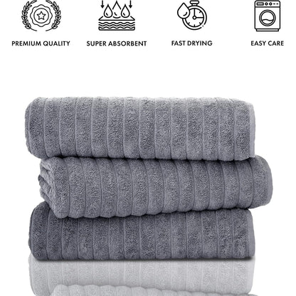 Classic Turkish Towels Cotton Bath Sheets Set & Oversized Ribbed Towels, Ultra-Soft & Absorbent & Set of 3 - 40x65