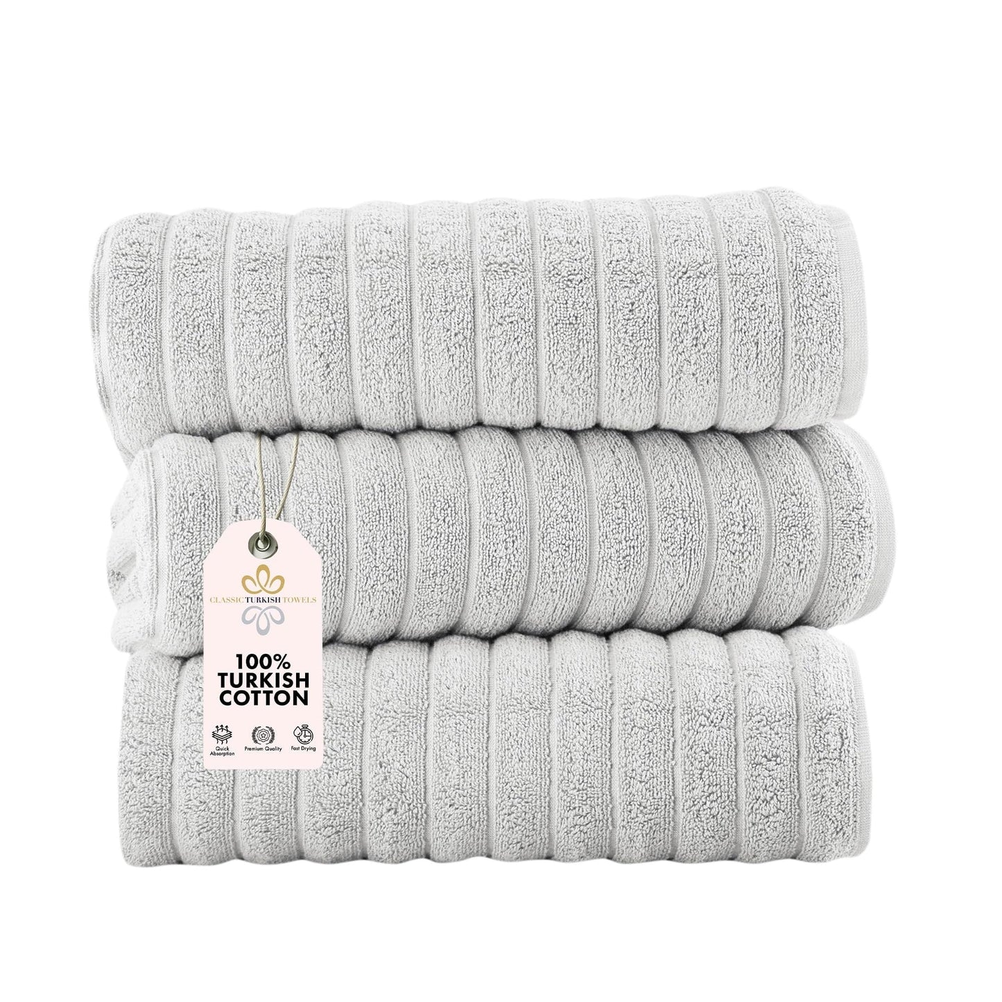Classic Turkish Towels Cotton Bath Sheets Set & Oversized Ribbed Towels, Ultra-Soft & Absorbent & Set of 3 - 40x65