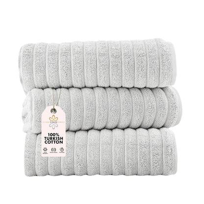 Classic Turkish Towels Cotton Bath Sheets Set & Oversized Ribbed Towels, Ultra-Soft & Absorbent & Set of 3 - 40x65