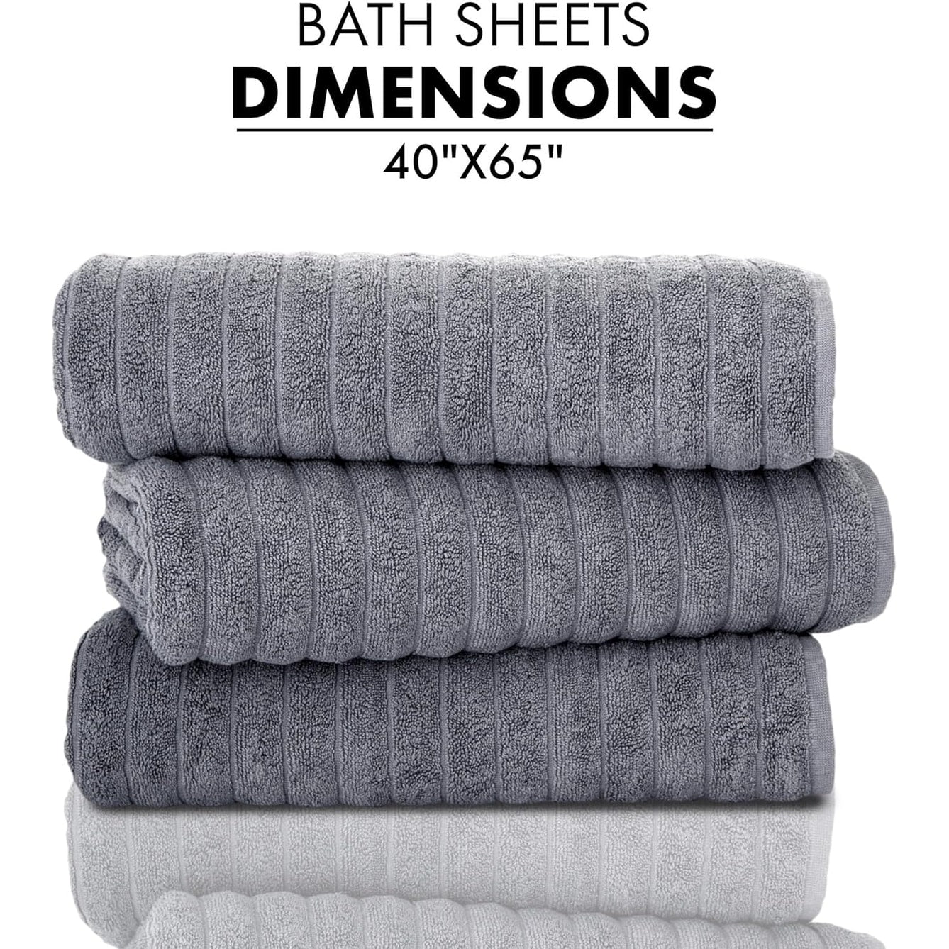 Classic Turkish Towels Cotton Bath Sheets Set & Oversized Ribbed Towels, Ultra-Soft & Absorbent & Set of 3 - 40x65