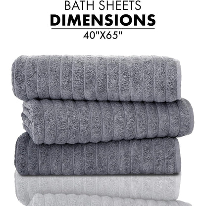 Classic Turkish Towels Cotton Bath Sheets Set & Oversized Ribbed Towels, Ultra-Soft & Absorbent & Set of 3 - 40x65