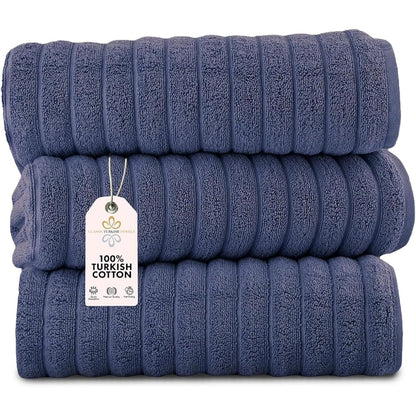 Classic Turkish Towels Cotton Bath Sheets Set & Oversized Ribbed Towels, Ultra-Soft & Absorbent & Set of 3 - 40x65