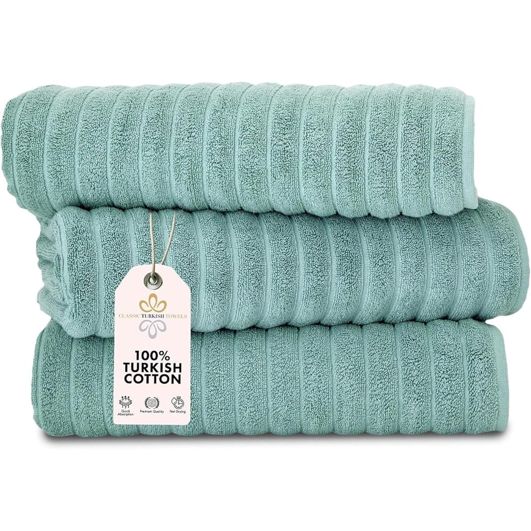 Classic Turkish Towels Cotton Bath Sheets Set & Oversized Ribbed Towels, Ultra-Soft & Absorbent & Set of 3 - 40x65