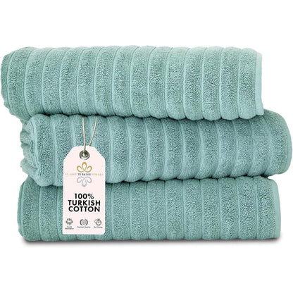 Classic Turkish Towels Cotton Bath Sheets Set & Oversized Ribbed Towels, Ultra-Soft & Absorbent & Set of 3 - 40x65