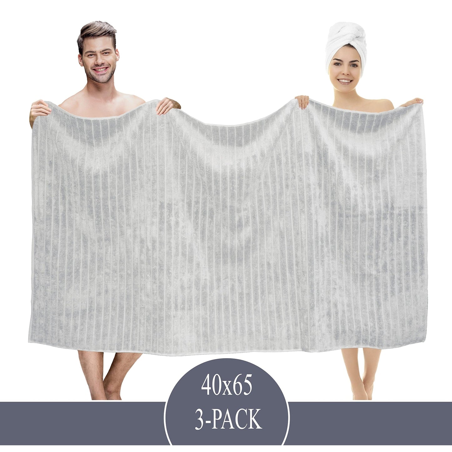 Classic Turkish Towels Cotton Bath Sheets Set & Oversized Ribbed Towels, Ultra-Soft & Absorbent & Set of 3 - 40x65