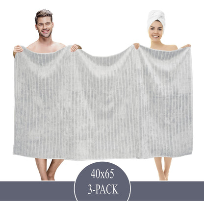 Classic Turkish Towels Cotton Bath Sheets Set & Oversized Ribbed Towels, Ultra-Soft & Absorbent & Set of 3 - 40x65