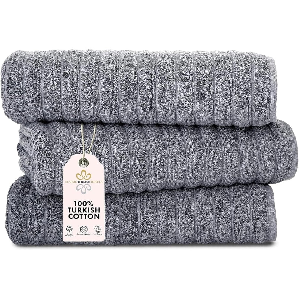 Classic Turkish Towels Cotton Bath Sheets Set & Oversized Ribbed Towels, Ultra-Soft & Absorbent & Set of 3 - 40x65