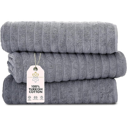 Classic Turkish Towels Cotton Bath Sheets Set & Oversized Ribbed Towels, Ultra-Soft & Absorbent & Set of 3 - 40x65