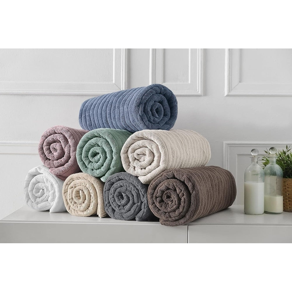 Classic Turkish Towels Cotton Bath Sheets Set & Oversized Ribbed Towels, Ultra-Soft & Absorbent & Set of 3 - 40x65