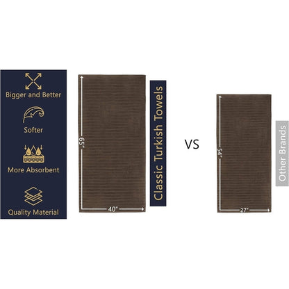 Classic Turkish Towels Cotton Bath Sheets Set & Oversized Ribbed Towels, Ultra-Soft & Absorbent & Set of 3 - 40x65