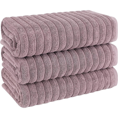 Classic Turkish Towels Cotton Bath Sheets Set & Oversized Ribbed Towels, Ultra-Soft & Absorbent & Set of 3 - 40x65
