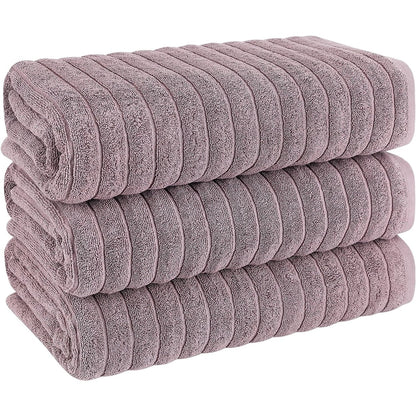 Classic Turkish Towels Cotton Bath Sheets Set & Oversized Ribbed Towels, Ultra-Soft & Absorbent & Set of 3 - 40x65