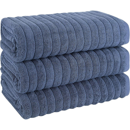 Classic Turkish Towels Cotton Bath Sheets Set & Oversized Ribbed Towels, Ultra-Soft & Absorbent & Set of 3 - 40x65