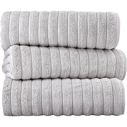 Classic Turkish Towels Cotton Bath Sheets Set & Oversized Ribbed Towels, Ultra-Soft & Absorbent & Set of 3 - 40x65