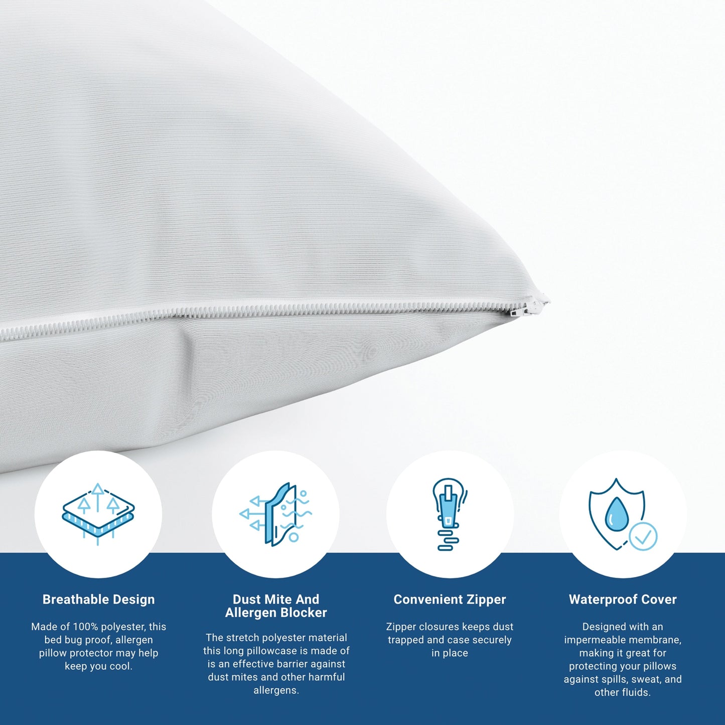 CleanAir Allergen Relief Pillow Protector, Waterproof, Bedbug and Dust Allergen Proof, Breathable