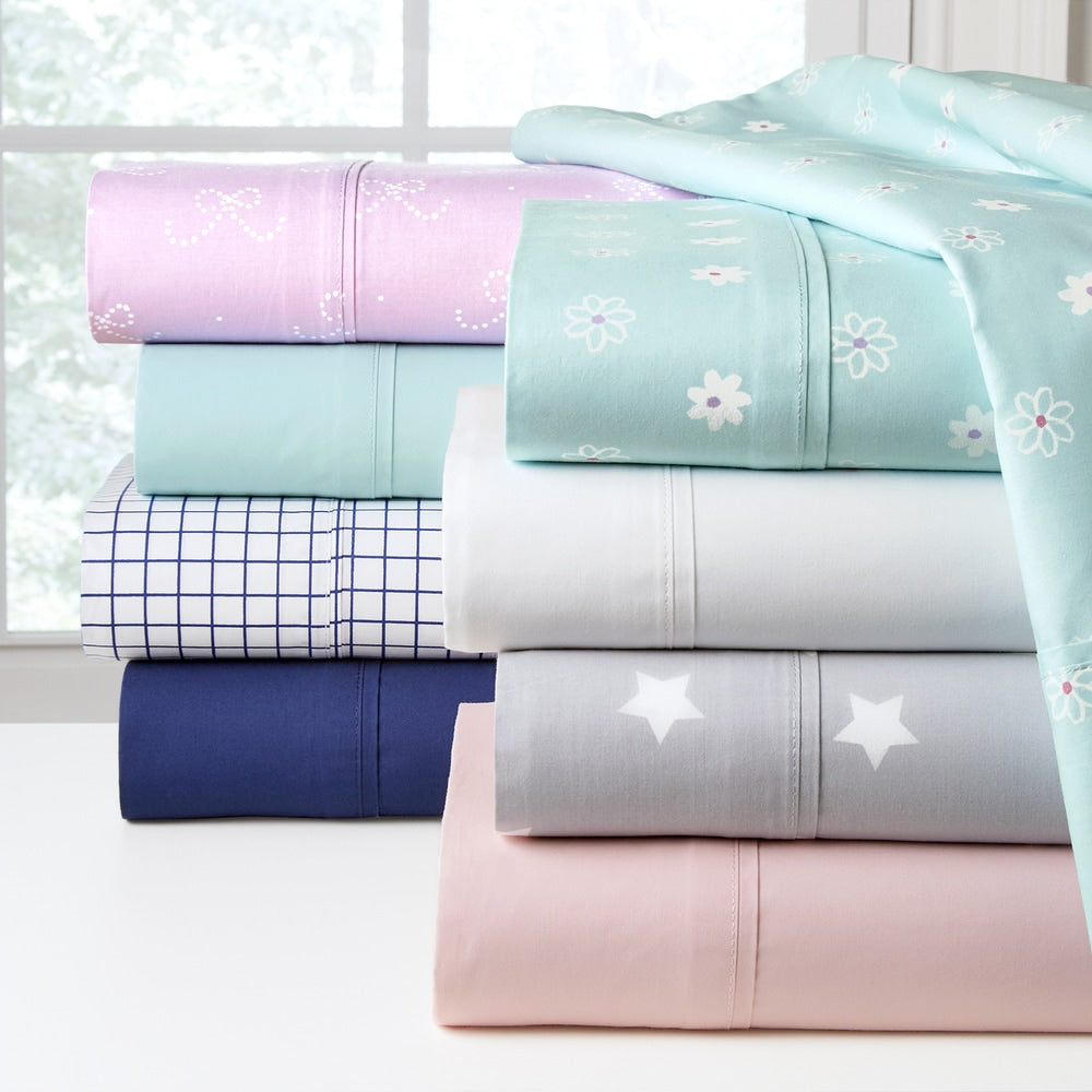 Pointehaven Combed Cotton Percale Crisp Breathable Solid or Printed Sheet Set