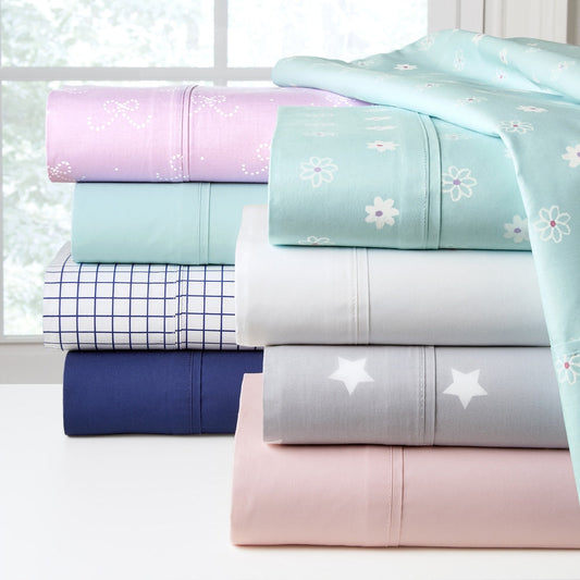 Pointehaven Combed Cotton Percale Crisp Breathable Solid or Printed Sheet Set