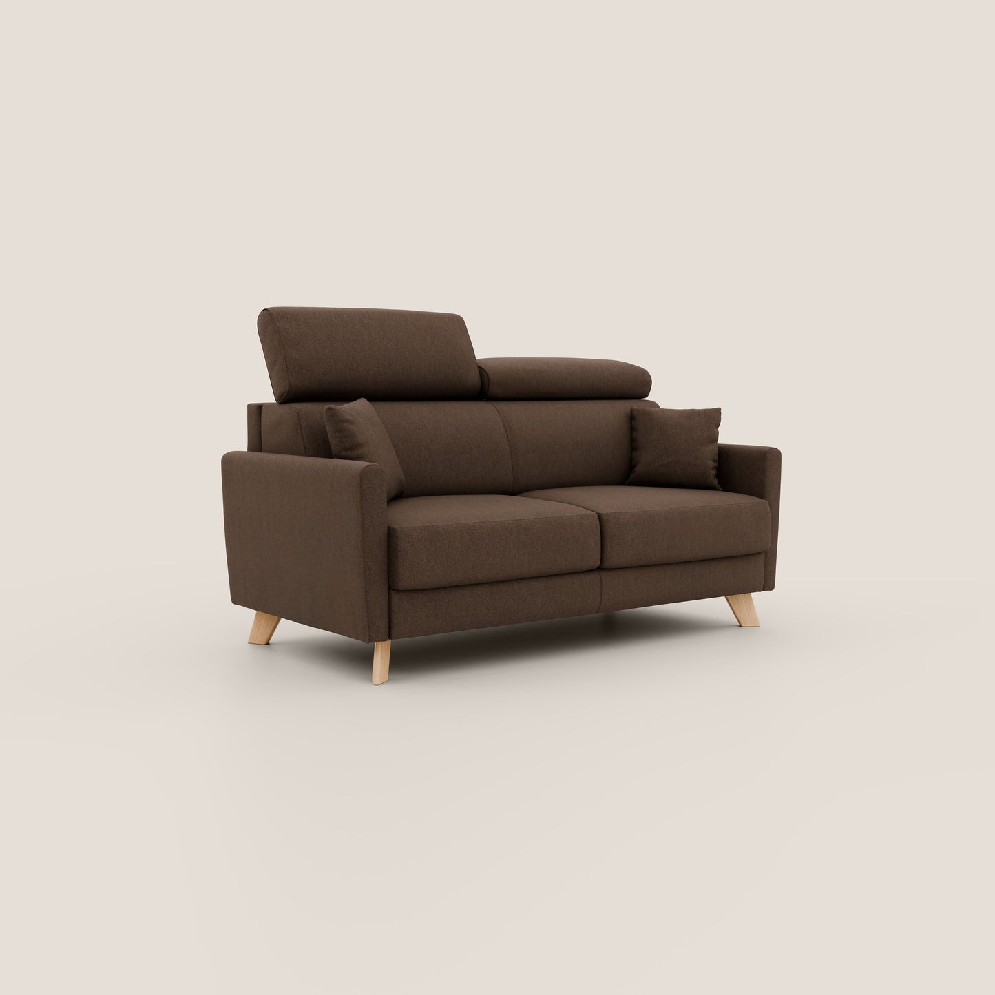 Francy divano letto matrimoniale con poggiatesta regolabile in tessuto impermeabile e smacchiabile T17 marrone