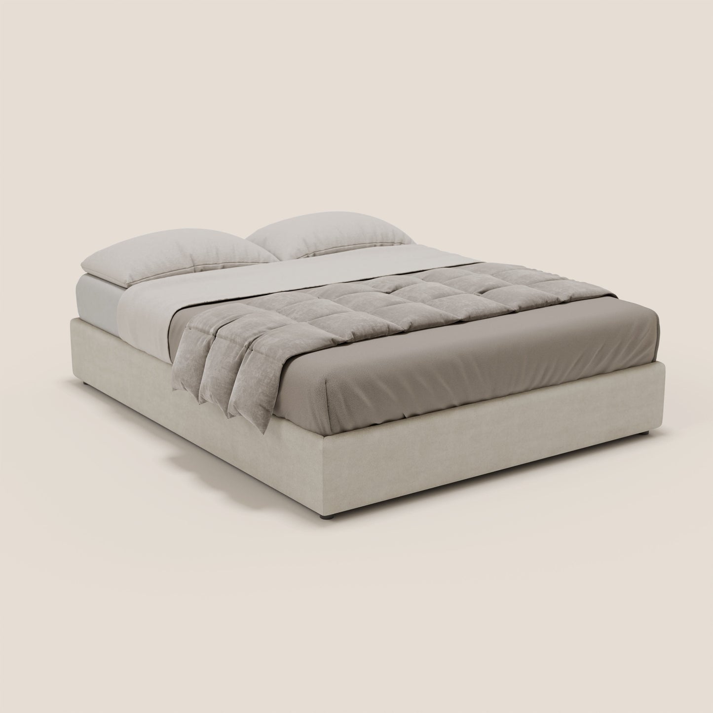 Ina sommier con ampio contenitore in microfibra smacchiabile ed impermeabile T11 panna 