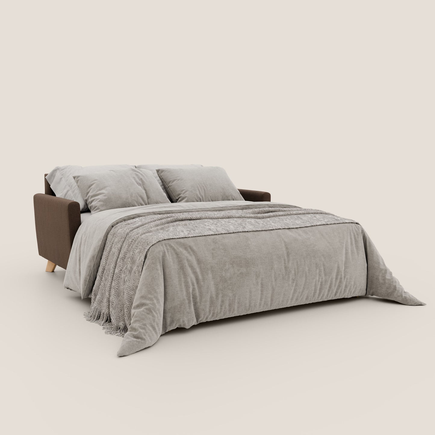 Francy divano letto matrimoniale con poggiatesta regolabile in tessuto impermeabile e smacchiabile T17 marrone